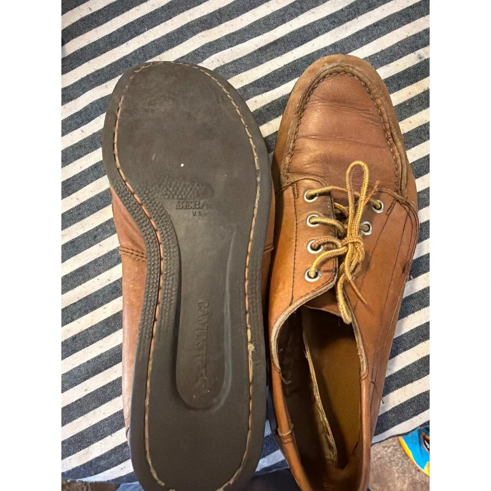 Sebago Campsides Mens Brown Leather Blucher Moccasin Camp Moc Shoes USA Made